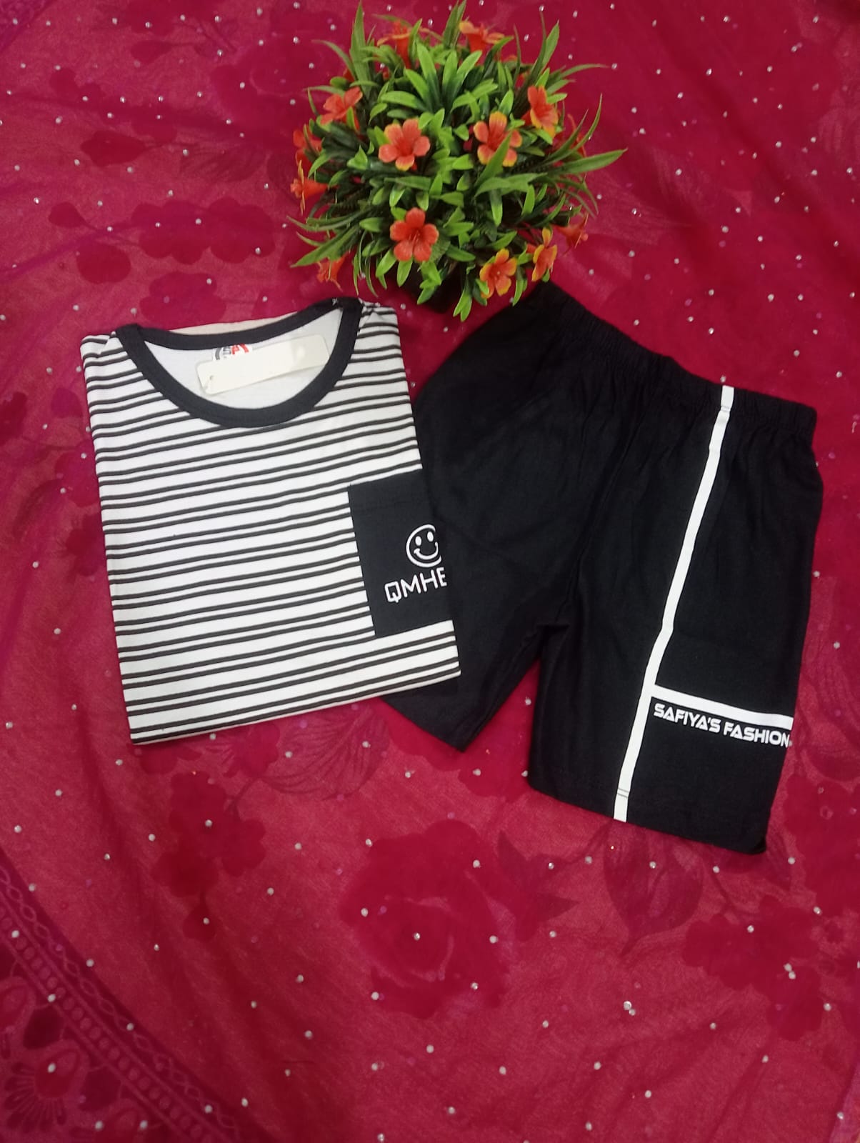 Classic Stripe Pocket Printed Unisex Kids Nightwear Set